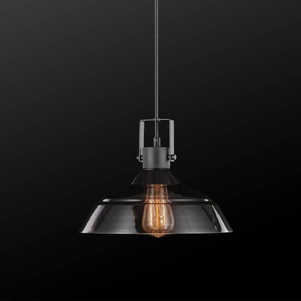 Sutton 1-Light Matte Black Pendant with Smoke Glass Shade