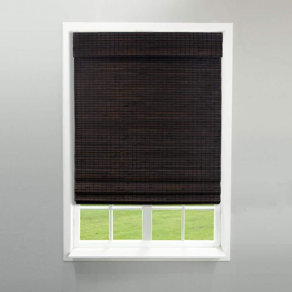 Espresso Bamboo Cordless Blackout Roman Shade 23" W x 64" L