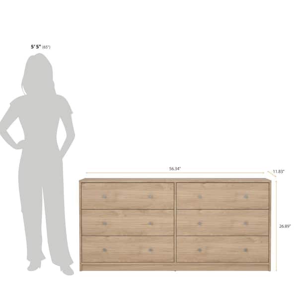 Tvilum Portland 6-Drawer Double Dresser in Oak 26.89 in. H x