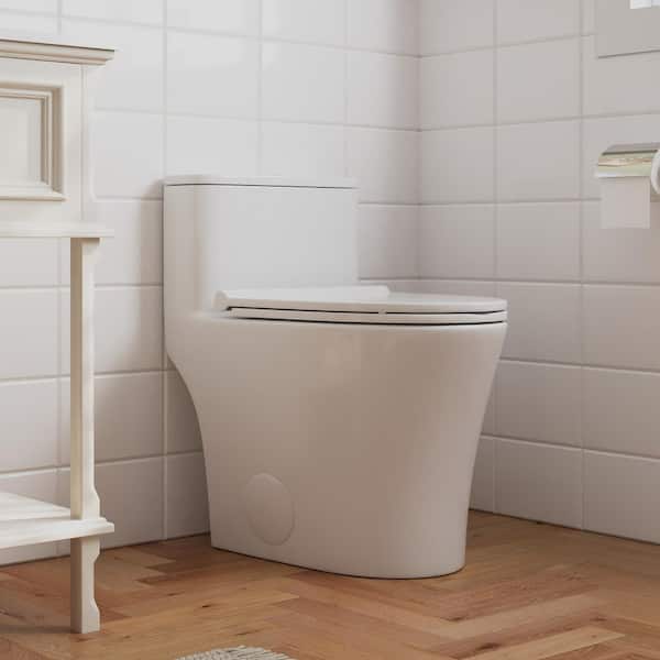 Symmetry 10 in. Rough In Size 1-Piece 1.28 GPF Single Flush Elongated Toilet in White, Soft Closed Seat Included