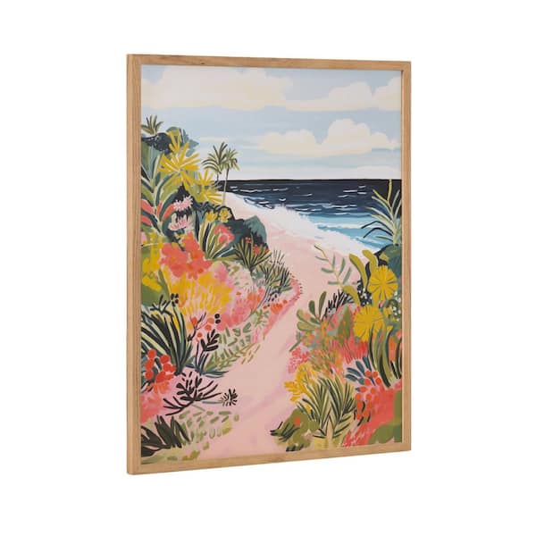 Kate and Laurel Gallery Tropical Bright Ocean Path Landscape by The Creative Bunch Studio Natural Framed Art Print 16 in. x 20 in.