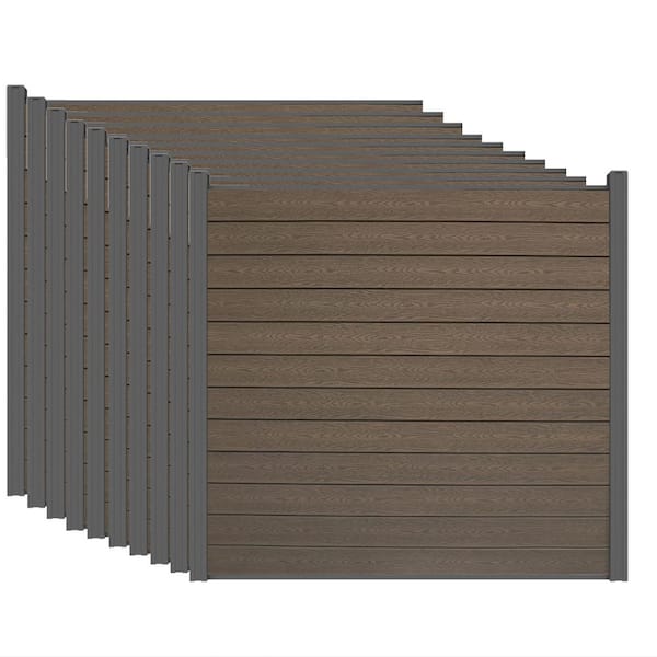 LH EP Complete Kit 6 ft. x 6 ft. Embossed Brown WPC Composite Fence Panel with Pronged Holders and Post Kits (10-set)