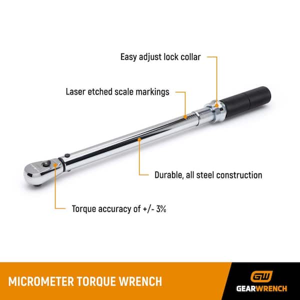 GEARWRENCH 3/8 in. Drive 30 in./lbs. to 250 in./lbs. Micrometer