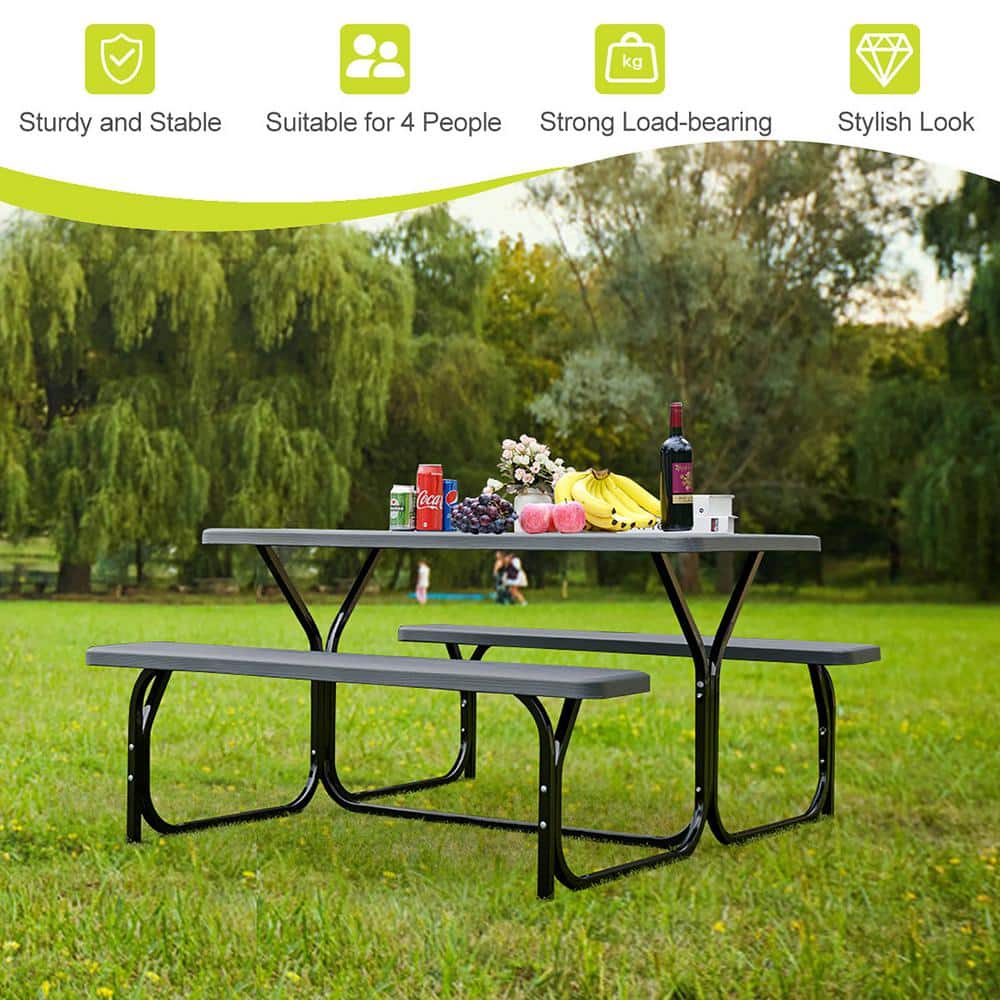 Eco-Friendly HDPE Black Picnic Table Set for 4