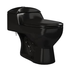 Chateau 1-Piece Elongated Toilet Dual-Flush in Glossy Black 1.1/1.6 gpf