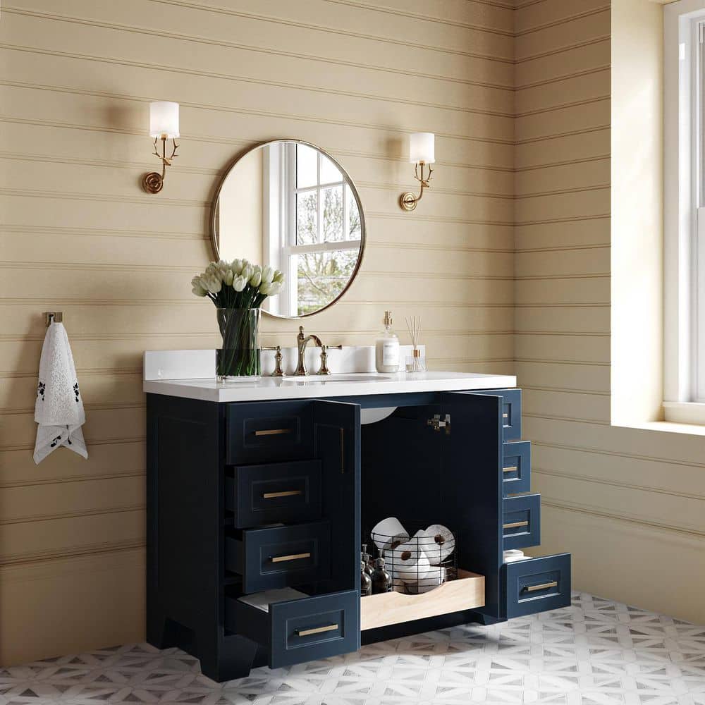 Midnight Blue and White Quartz 49-Inch Single Bathroom Vanity