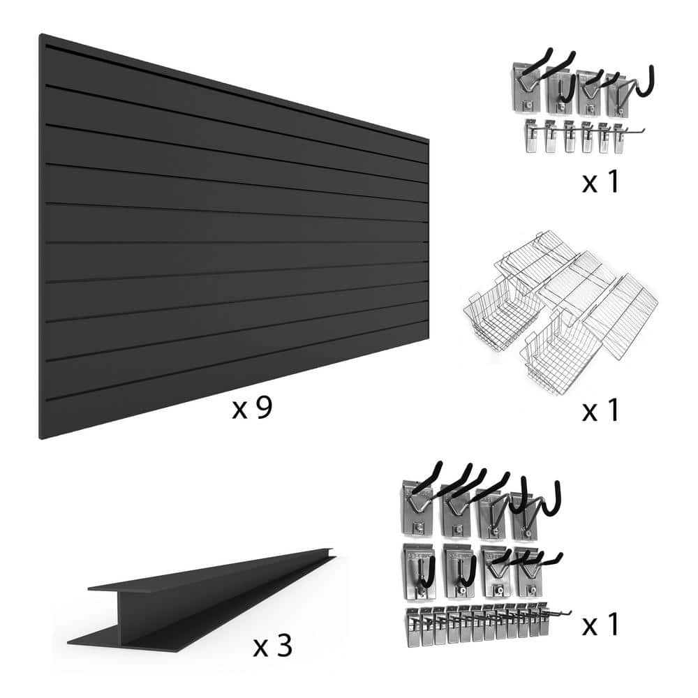 Proslat 96 in. x 48 in. (288 sq. ft) PVC Slat Wall Panel Set Charcoal  U-Turn Bundle (9-Panel Pack) 33727 The Home Depot