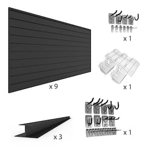 96 in. x 48 in. (288 sq. ft) PVC Slat Wall Panel Set Charcoal U-Turn Bundle (9-Panel Pack)