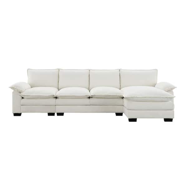 Z-joyee 118 in Wide Pillow Top Arm Chenille L-Shaped Modern Upholstered Sofa in Beige