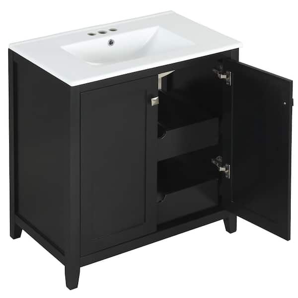 30 in. Freestanding Blue Bath Vanity with White Ceramic Top, 2-Drawers and Adjustable Shelf