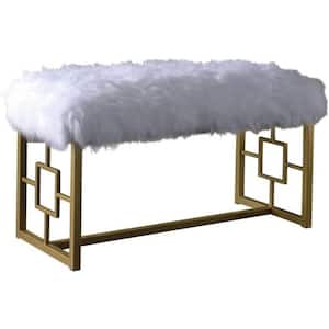 Amelia White 38 in. Faux Fur Bedroom Bench Backless Upholstered