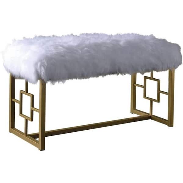 HomeRoots Amelia White 38 in. Faux Fur Bedroom Bench Backless Upholstered