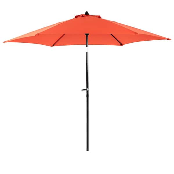 Otryad 8.66 ft. Steel Market Outdoor Patio Umbrella with 6-Ribs, Push Button Tilt and Crank for Deck, Pool (No Base) in Orange