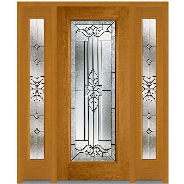 MMI Door 64 in. x 80 in. Cadence Right-Hand Inswing Full Lite Decorative Stained Fiberglass Oak Prehung Front Door with Sidelites