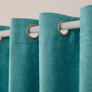 Oxford Teal Solid Woven Room Darkening Grommet Top Curtain, 52 in. W x 96 in. L (Set of 2)