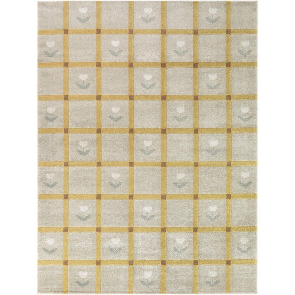 Linden Yellow 4 ft. x 6 ft. Boho Floral Check Area Rug