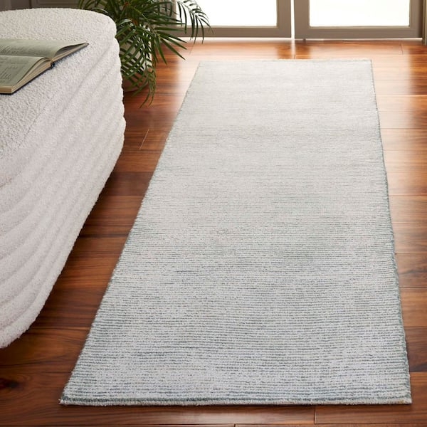 Mirage 2 ft. x 8 ft. Ivory/Blue Minimalist Striated Runner Rug