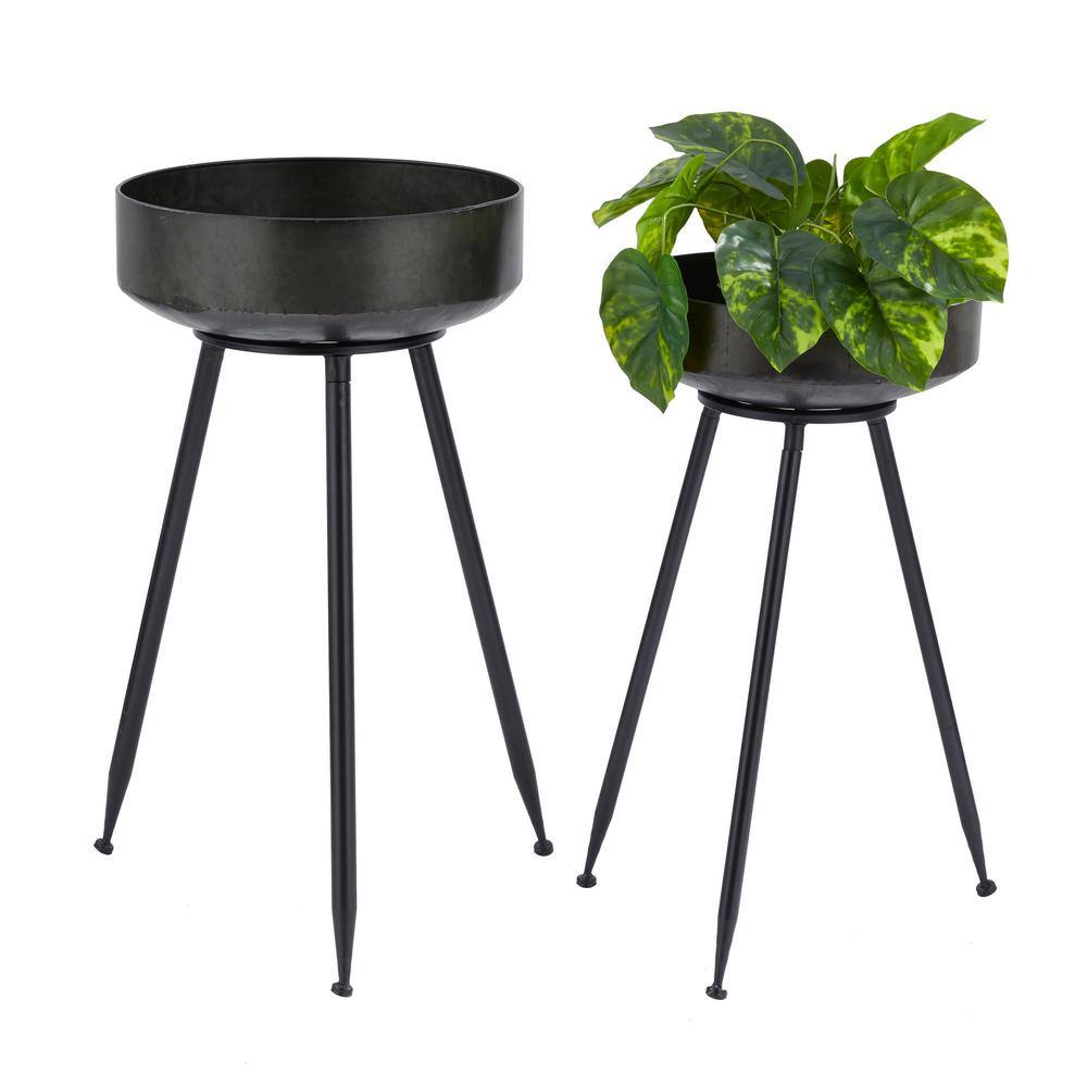 Monroe Lane Extra Large Black Metal Planter Set with Stands