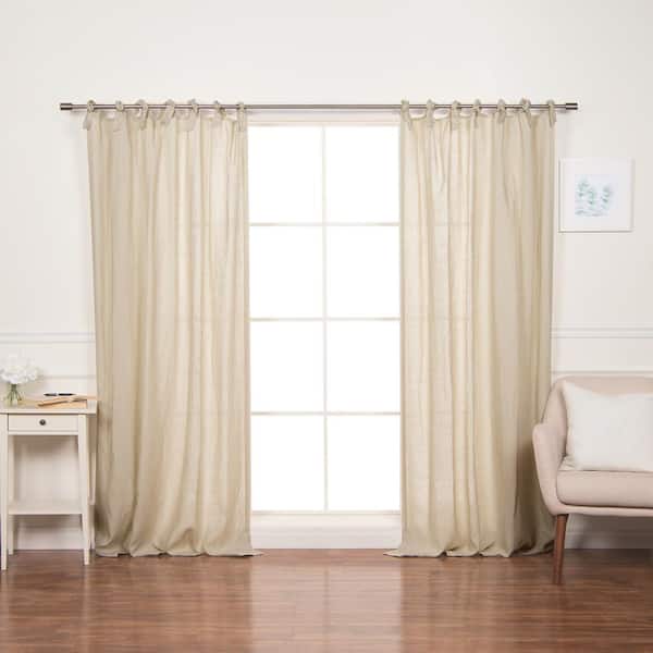 Best Home Fashion 52" W X 84" L 100% Linen Romantic Tie Top Curtain Set Natural