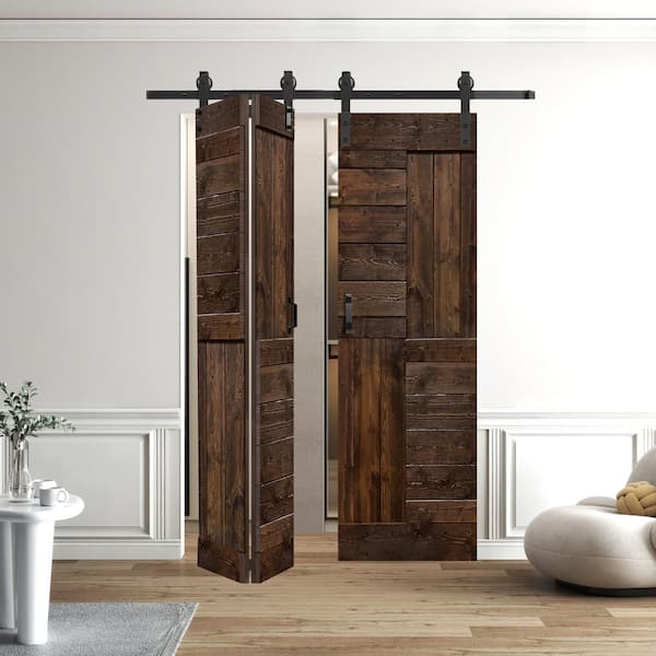 ISLIFE S Style 48 in. x 80 in. (12 in. x 80 in. x 4panels) Kona Coffee Solid Core Wood Bifold Door Hardware Kit-Assembly Needed
