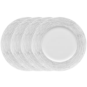 Grey Hammock 11 in. (Grey) Porcelain Stripes Rim Dinner Plates, (Set of 4)