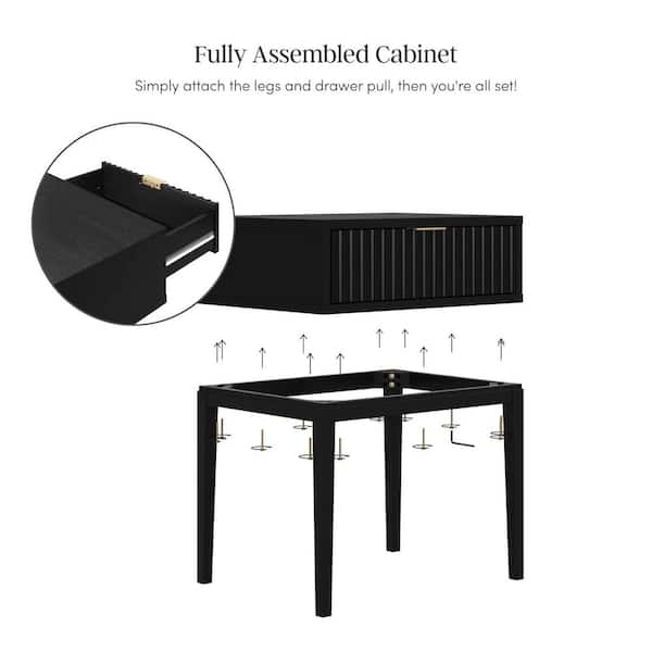 Nathan James Jasper Black Oak 1-Drawer 24 in. W. Nightstand 90302