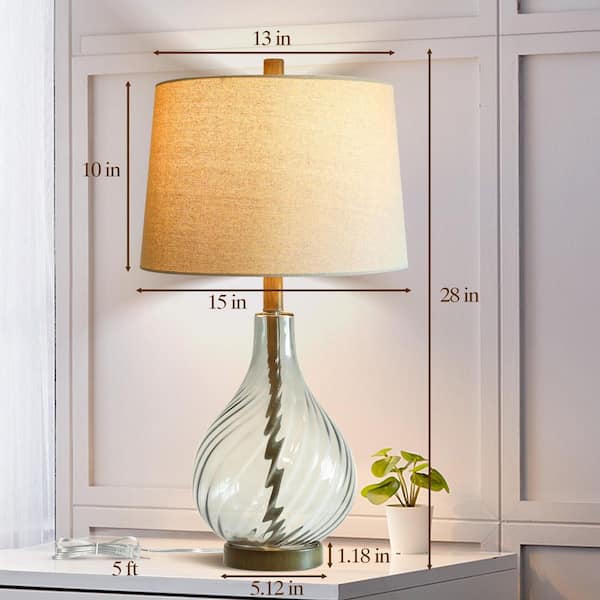 Rottogoon 28 in. Clear Spiral Glass Table Lamp with Beige Linen