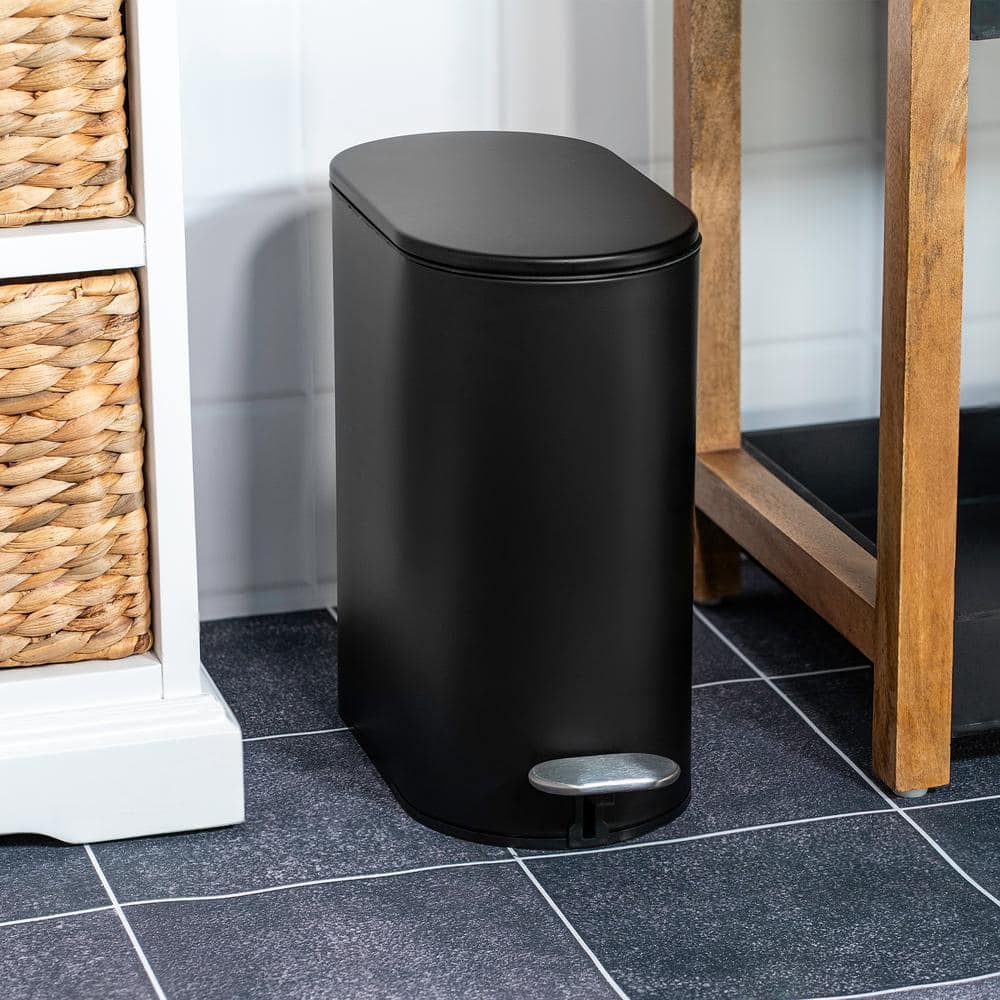 Matte Black Oval Soft-Close Stainless Steel Bathroom Trash Can