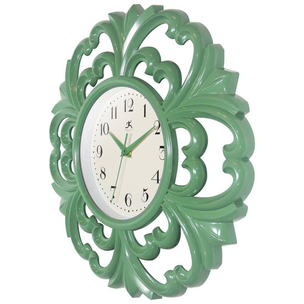 Green Decorative Resin 15.5" Wall Clock with Off-White Face