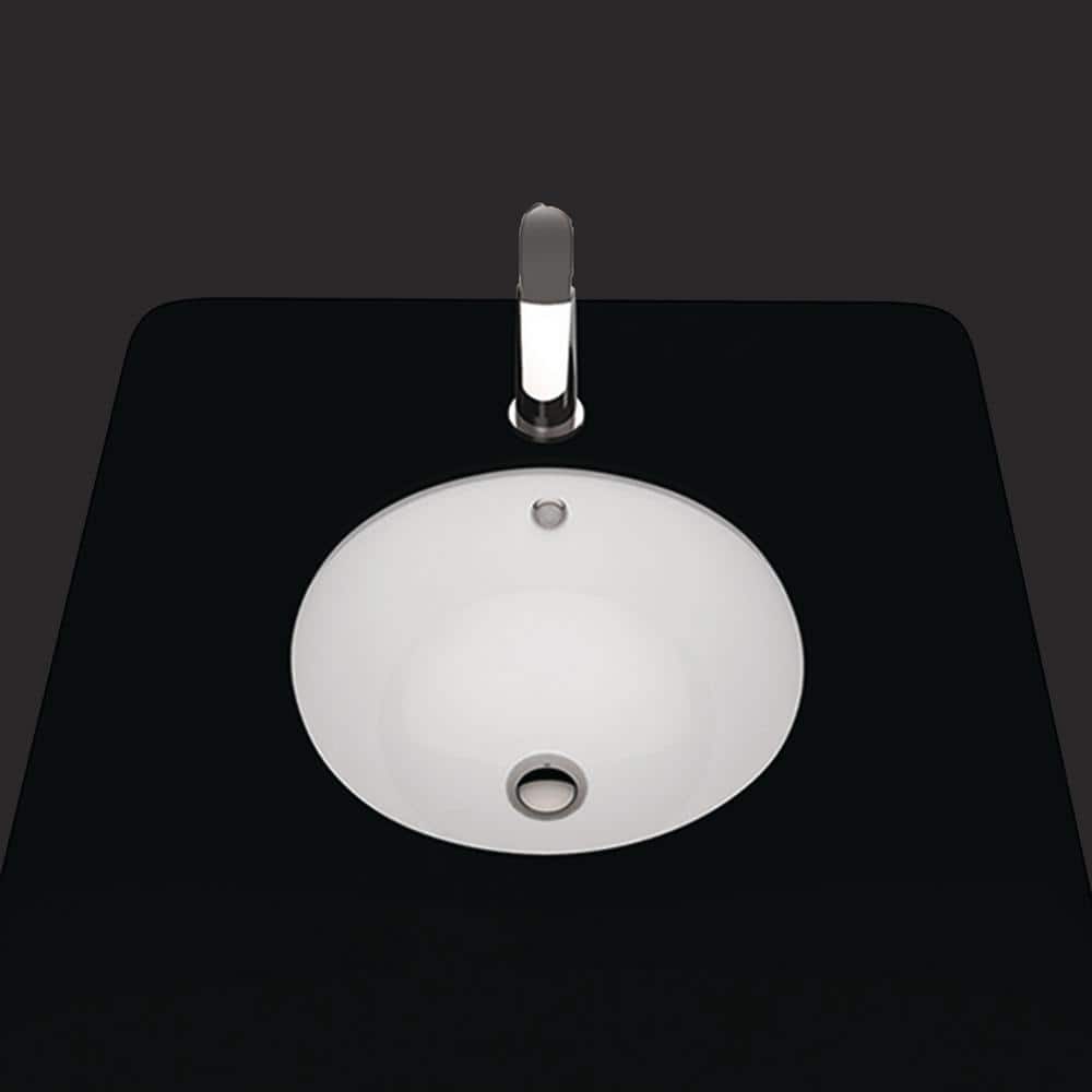 Glossy White Ceramic Round Undermount Bathroom Sink with Overflow
