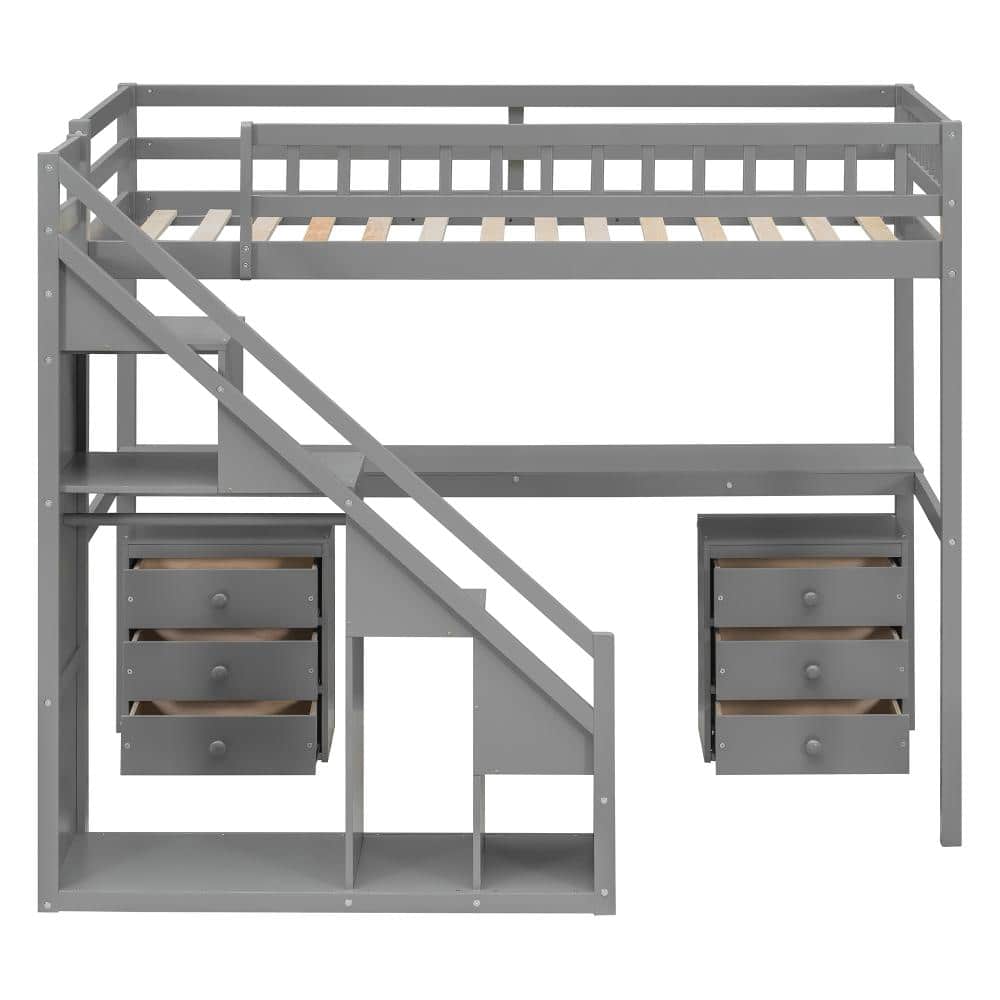 Gray Twin Solid Wood Loft Bed with Two Chests of Drawers, Desk and LED Light Strip durable construction price history on PriceWatchPro