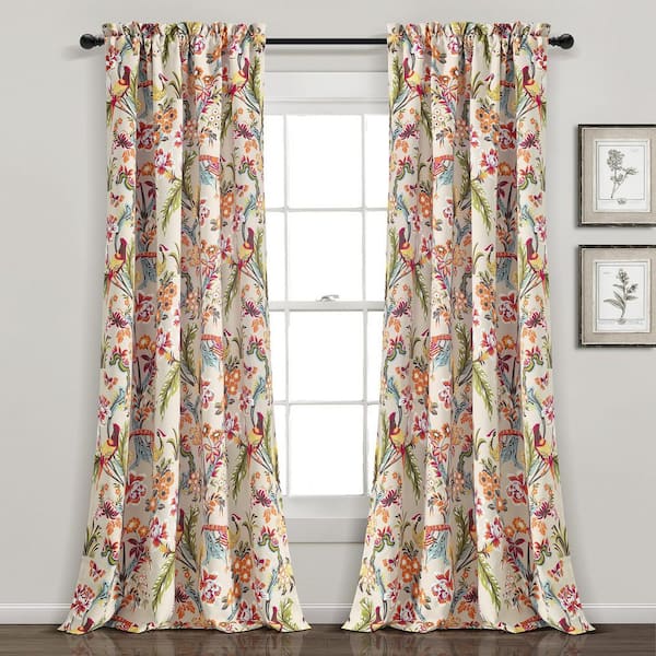 HOMEBOUTIQUE Dolores 52 in. W x 84 in. L Light Filtering Window Curtain Panels Neutral/Multi Plus 2 Set