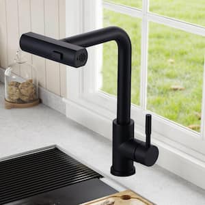 Waterfall 15.7 in. Single Handle Pull Down Sprayer Kitchen Faucet with 360° Spout Swivel in Matte Black