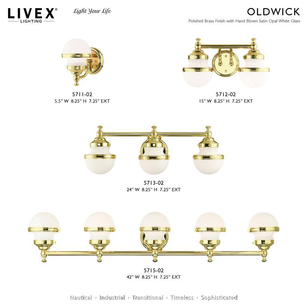 Polished Brass 5-Light Vanity with Satin Opal Glass