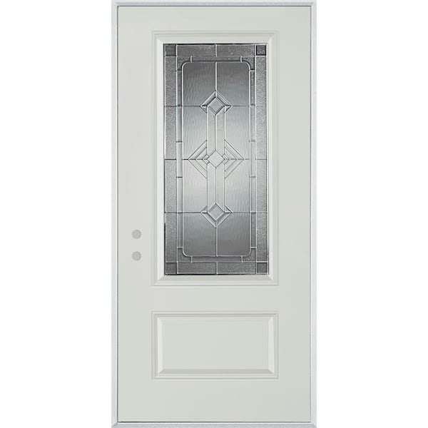 Stanley Doors 32 in. x 80 in. Neo-Deco Zinc 3/4 Lite 1-Panel Painted White Right-Hand Inswing Steel Prehung Front Door