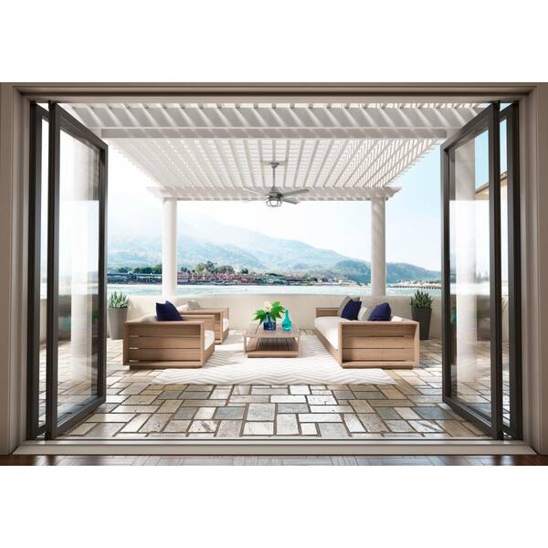 Hunter - Searow 54 in. LED Outdoor Matte Silver Ceiling Fan with Light Kit and Wall Control