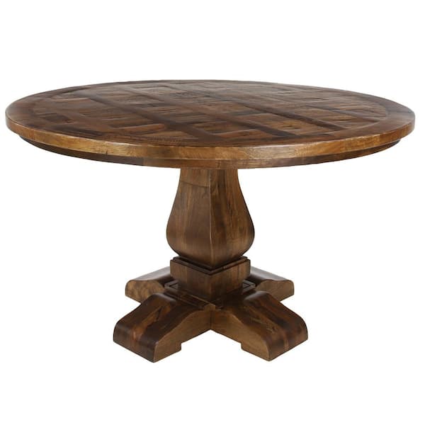 Large Parquet Wood Round Dining Table, Home Depot Dining Table Base