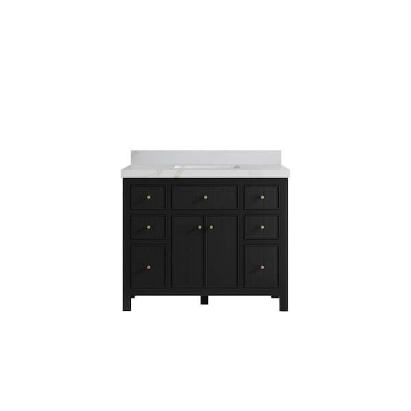 Willow Collections Sonoma 42 in. Single Sink Freestanding Black Bath Vanity with Calacatta Sienna Quartz Top Unassembled