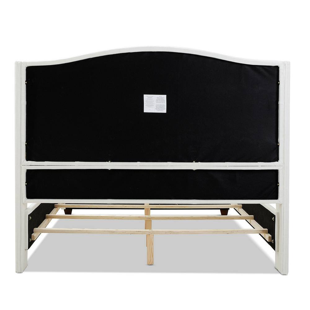 Antique White Tufted Upholstered Queen Bed with Nailhead Trim
