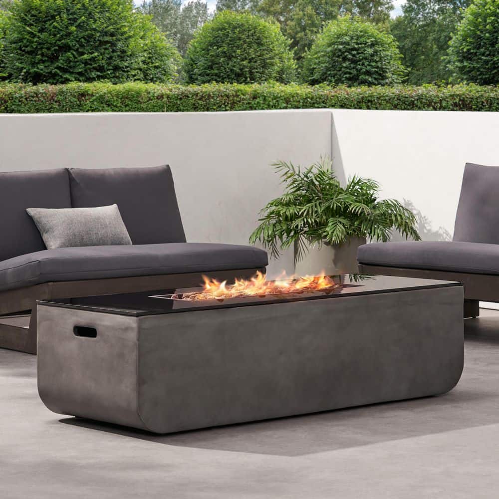 56 in. x 20 in. 50000 BTU Outdoor Rectangular MGO Fire Pit in Gray