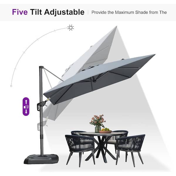 8 ft aluminum square cantilever offset patio umbrella in midnight PURPLE LEAF 8 ft. Square Aluminum UV-Resistant Outdoor Cantilever Offset 360° Rotation Patio Umbrella in Light Gray
