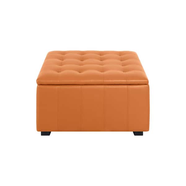 HOMESTOCK Caramel Tufted Storage Faux Leather Ottoman Bench, 31 in. Large Upholstered Square Coffee Table, Lift-Top Footrest Stool