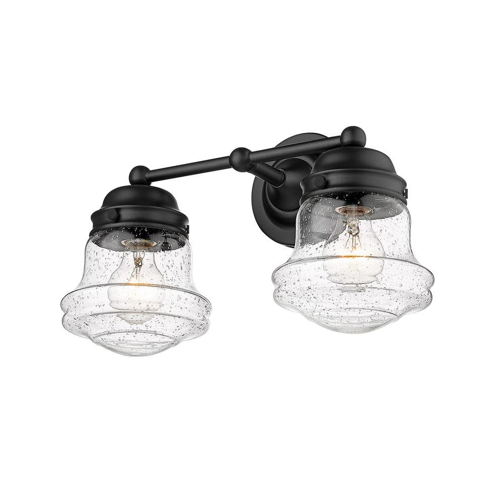 Vaughn 15.5 in. 2 Light Matte Black Vanity Light with Glass Shade 736