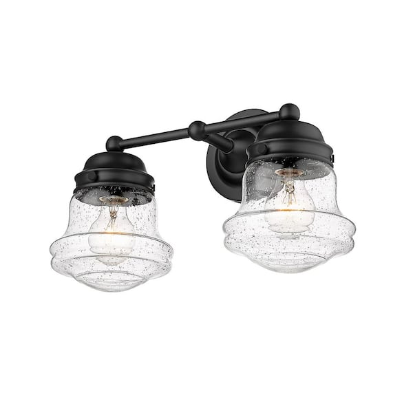 Unbranded Vaughn 15.5 in. 2 Light Matte Black Vanity Light with Glass Shade