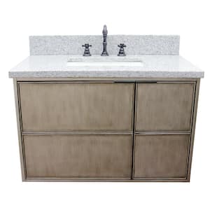 Scandi 37 in. W x 22 in. D Wall Mount Bath Vanity in Brown with Granite Vanity Top in Gray with White Rectangle Basin