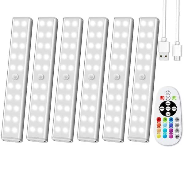 White/Warm LED Under Cabinet Lighting Lamp with Remote, 48 LEDs Dimmable RGB Closet Light for Shelf, 6-Pack