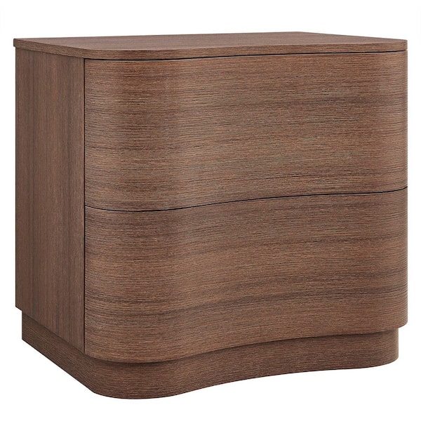 Mirae 2-Drawer Curved Nightstand in Brushed Brown Oak