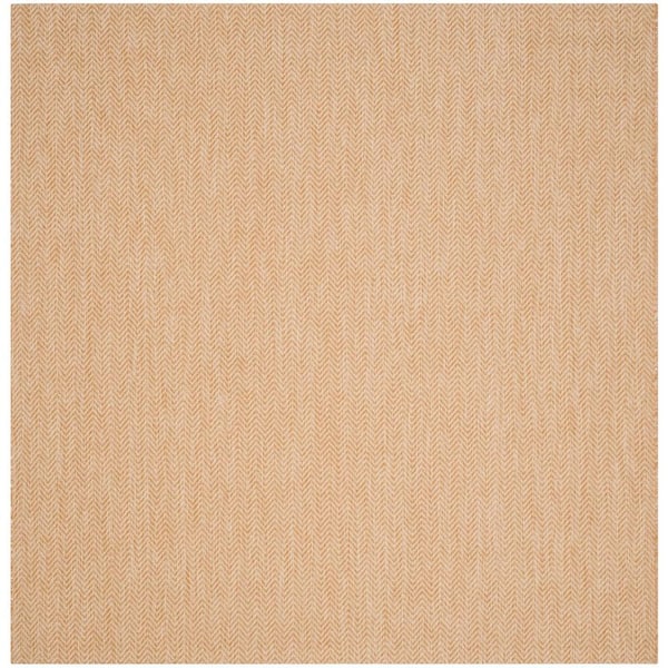 SAFAVIEH Courtyard Natural/Cream 9 ft. x 9 ft. Transitional Solid Chevron Indoor/Outdoor Patio Square Area Rug