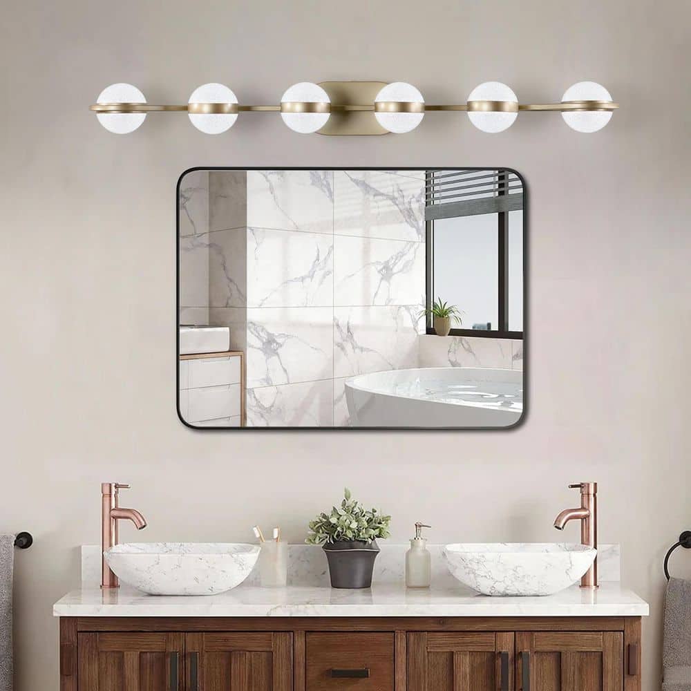 43 in. 6-Light Gold LED Vanity Light with Crystal Sand Acrylic Shades price history on PriceWatchPro