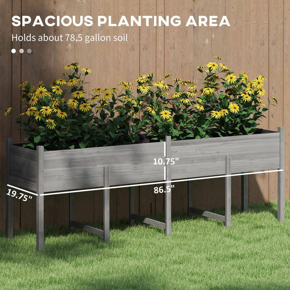 Extra Large Gray Fir Wood Raised Garden Bed with Legs and Drainage